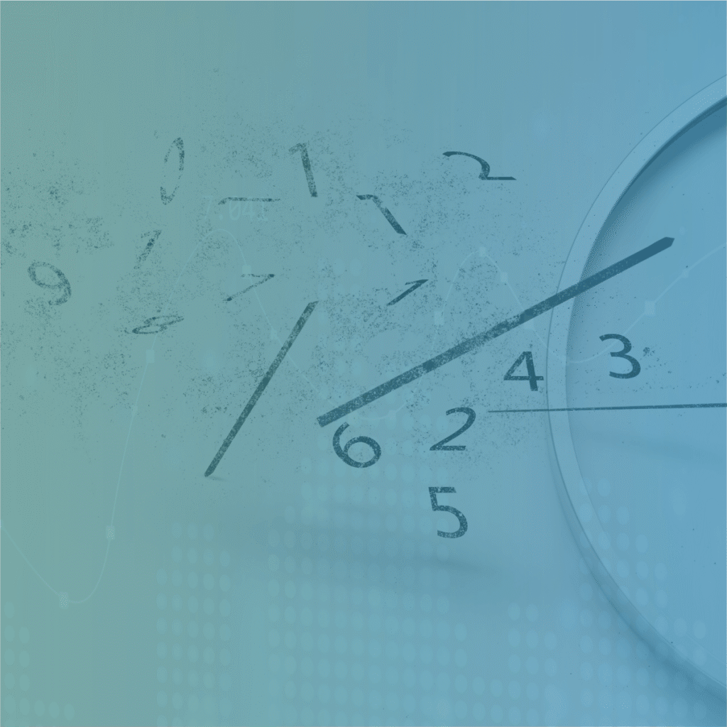Numbers shattering from a clock face symbolising recruitment agencies wasting valuable time.