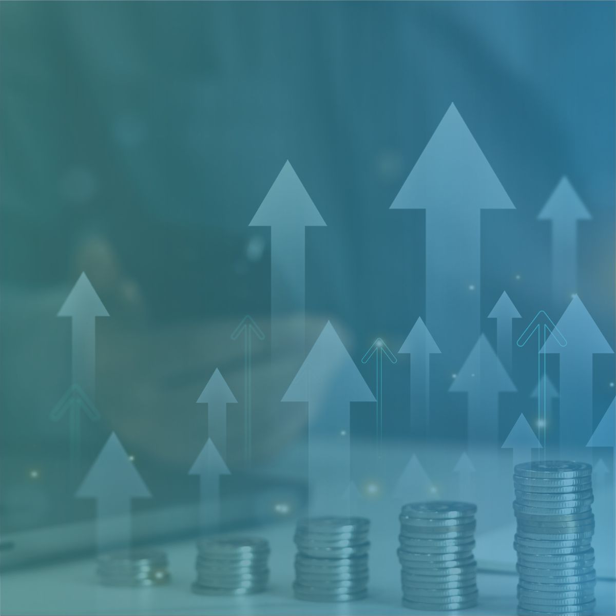 Stacks of coins and upward-pointing financial arrows symbolising cost-saving strategies for recruitment agencies.